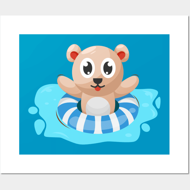 Adorable Bear Swimming with Ring Wall Art by KLE!